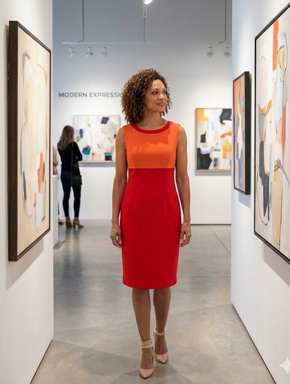 Vintage 9&Co. Colorblock Sheath Dress - Orange and Red